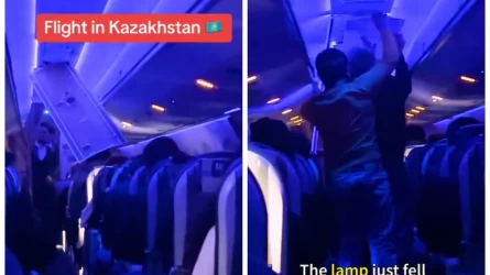 «Қандай жабайылық»: Желіде туристтің Шымкентке рейсі кезінде ұшақтың шамды корпусы құлаған видеосы тарады