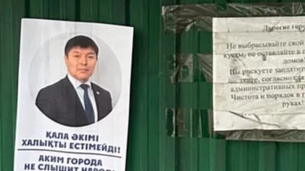 Талдықорған әкімінің портреті қоқыс контейнерлерінің сыртына жабыстырылды