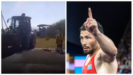 Demeý Jadyraev fınalǵa shyqqan sátte taǵy bіr aýylda asfalt tóselіp jatty (VIDEO)