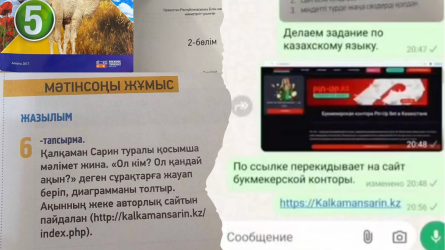«Қазақ тілі» кітабында букмекерлік сайттың сілтемесі жазылған