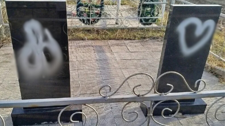Ақмола облысында бәрбіреулер зиратты мазаққа айналдырып, анайы суреттер салып кеткен