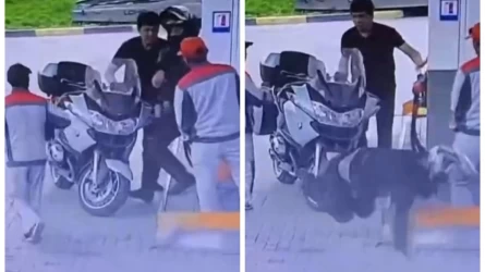 Меркіде мотоциклші жігітті жанармай бекетінде пышақтап кетті (ВИДЕО)