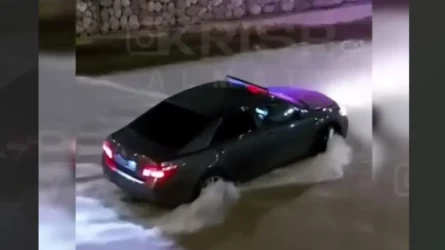 Авто с "мигалками" заехало в русло реки в Алматы: за рулем сидел подросток