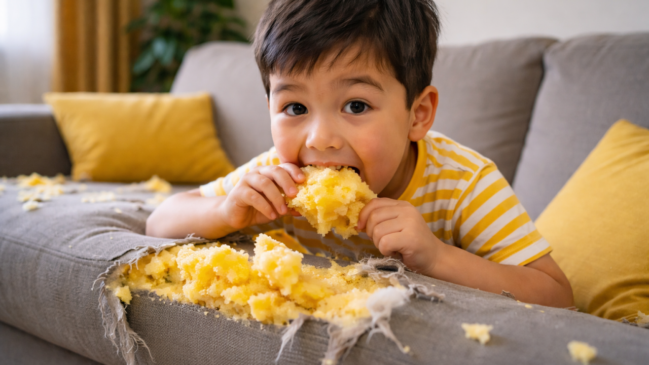 Диван жеген бала ота үстелінен бір-ақ шықты