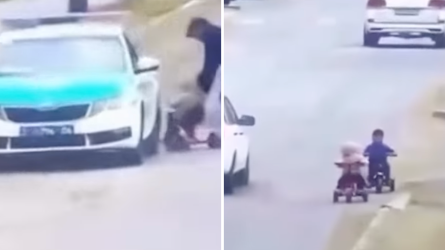 Атырауда велосипед тепкен үш жасар балаларды полицей тоқтатты (ВИДЕО)
