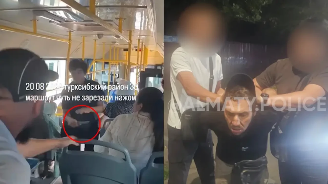 Алматыда автобуста төбелес болып, ер адам пышақ шығарған